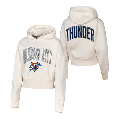 Youth Oklahoma City Thunder Outerstuff Franchise Player Crop Hooded Sweatshirt in White - Front and Back View