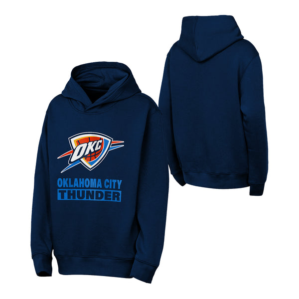 Youth Oklahoma City Thunder Back to Basics Hooded Sweatshirt in Blue - Front and Back View