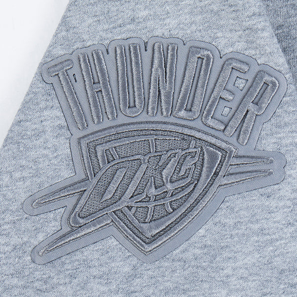 Youth Oklahoma City Thunder Pro Standard Tonal Neutral Grey Crew Neck Sweatshirt in Grey - Sleeve Detail View