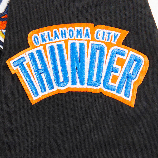 Youth Oklahoma City Thunder Classic Fleece Full Zip Hooded Sweatshirt in Black - Sleeve detail View
