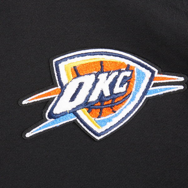 Youth Oklahoma City Thunder Classic Fleece Full Zip Hooded Sweatshirt in Black - Chest Detail View