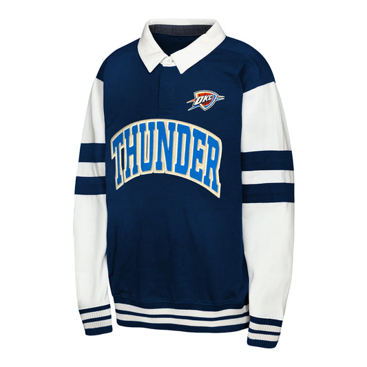 Youth OKC Thunder Outerstuff MVP Fielder Collared Sweatshirt in Navy - Front View