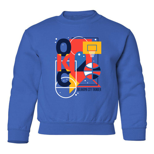 Youth OKC Thunder Mural Crewneck in Blue - Front view