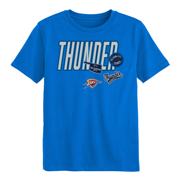 Kids Oklahoma City Thunder Outerstuff Patches T-Shirt In Blue - Front View