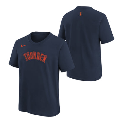 Youth Oklahoma City Thunder Nike Wordmark T-shirt in Blue - Front and Back View
