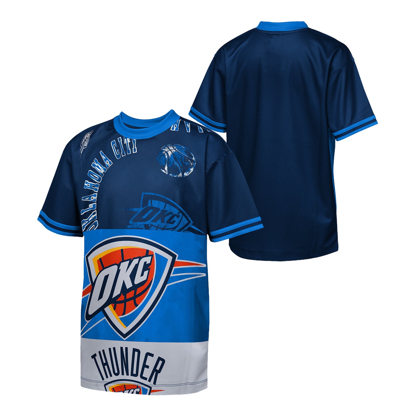 Youth Oklahoma City Thunder Ball Handler Shooter T-Shirt in Blue - Front and Back View