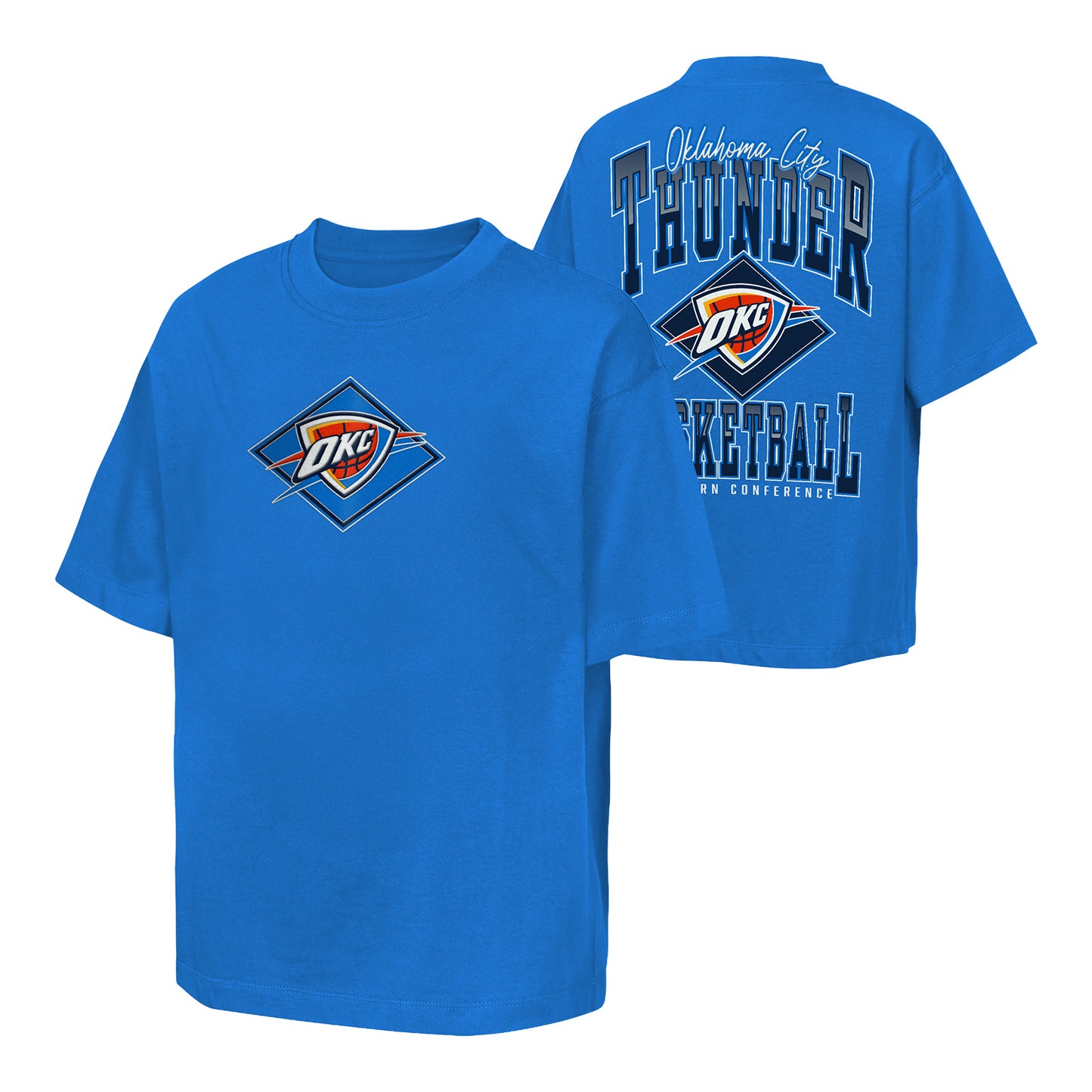 Youth OKC Thunder Outerstuff Back It Up T-Shirt in Blue - Front and Back View