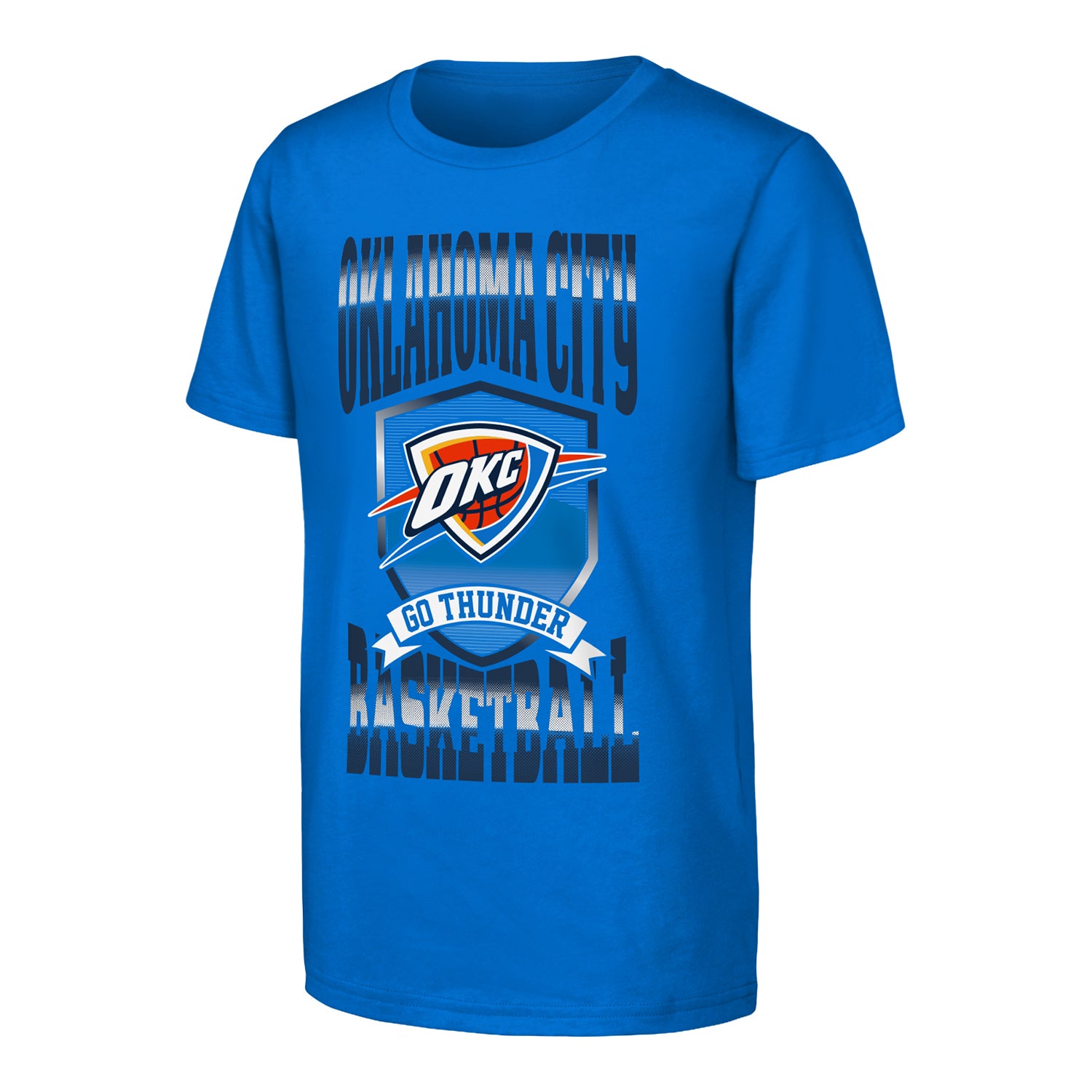 Youth OKC Thunder Outerstuff Big Shield T-Shirt in Blue - Front Left View
