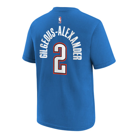 Youth OKC Thunder Nike Shai Gilgeous-Alexander Name and Number T-Shirt in Blue - Back View
