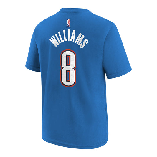 Youth OKC Thunder Nike Jalen Williams Name and Number T-Shirt in Blue - Back view