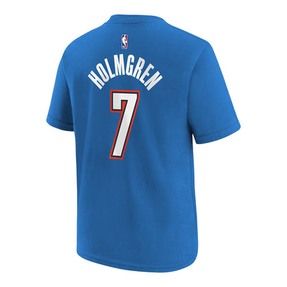 Youth OKC Thunder Nike Chet Holmgren Name and Number T-Shirt in Blue - Back View