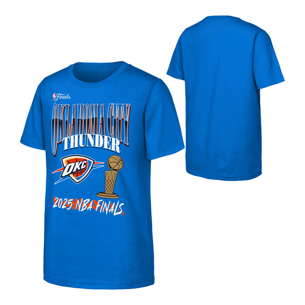 Youth Oklahoma City Thunder 2025 NBA Finals T-Shirt in Blue - Front and Back View