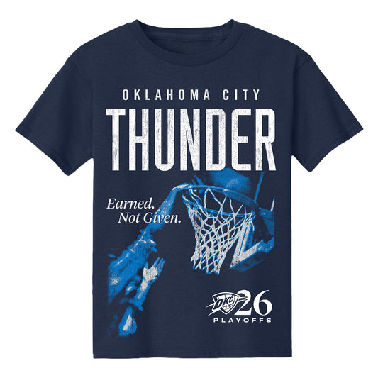 Youth OKC Thunder IOG Earned Dunk 2026 Playoffs T-Shirt in Navy - Front View