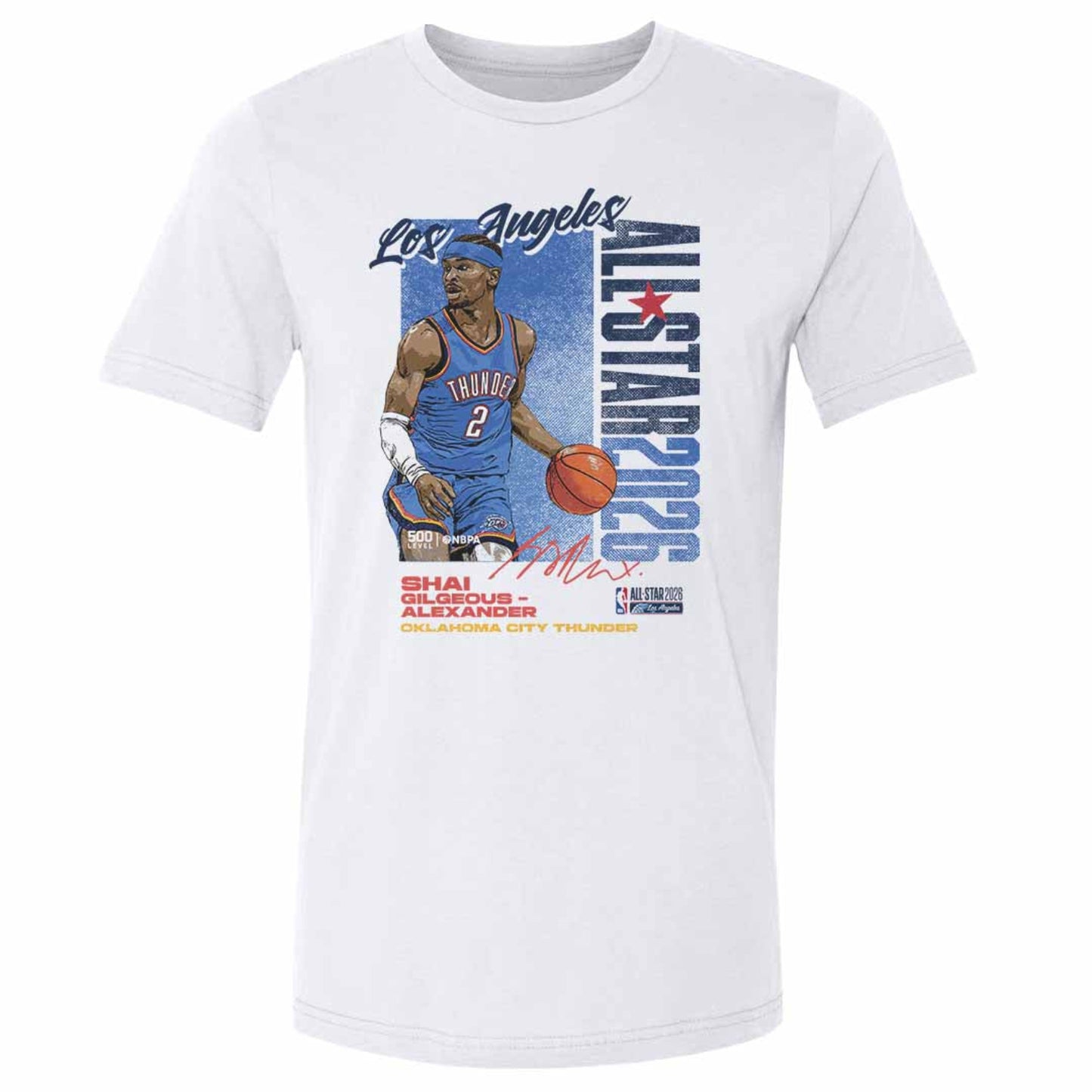 OKC Thunder 500 Level SGA 2026 All-Star Graphic T-Shirt in White - Front View