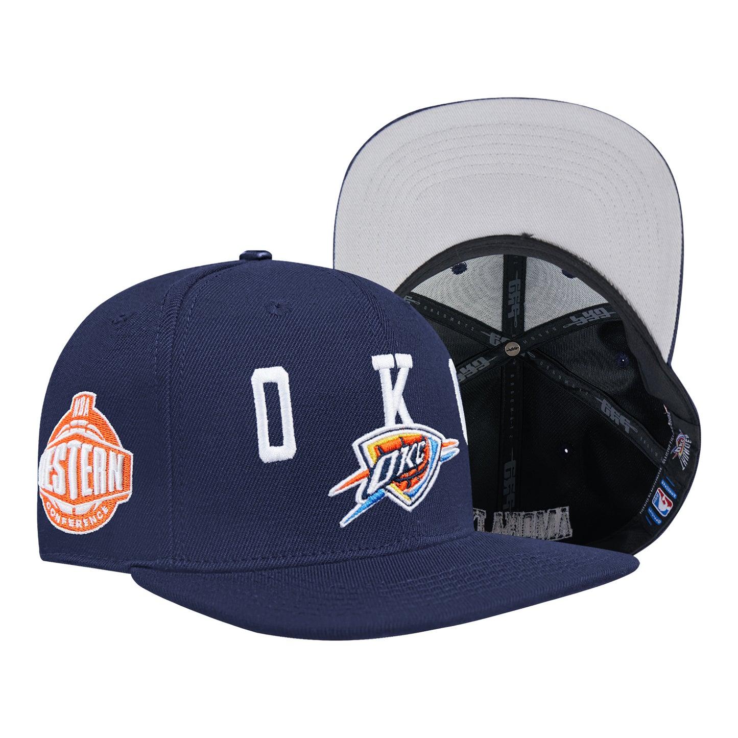 OKC Thunder Pro Standard Billboard Pro Six Snap Hat in blue - Front Right View and Interior View