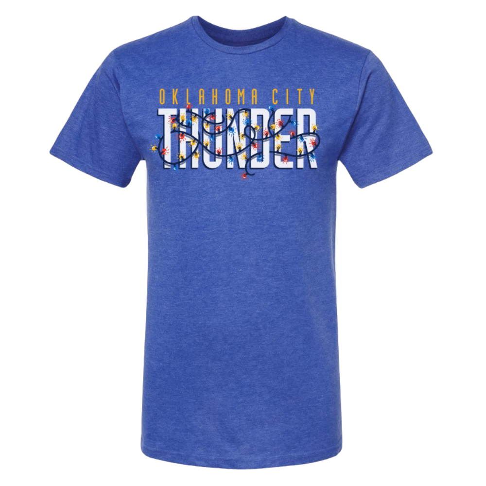 OKC Thunder December T-Shirt Of The Month Holiday Lights Heathered Blue Tee