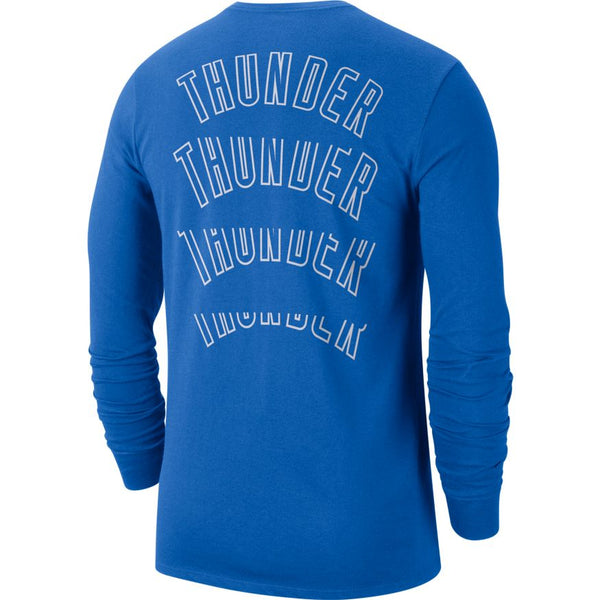 OKC Thunder Nike Icon Blue Thunder Logo Long Sleeve Tshirt - Back View