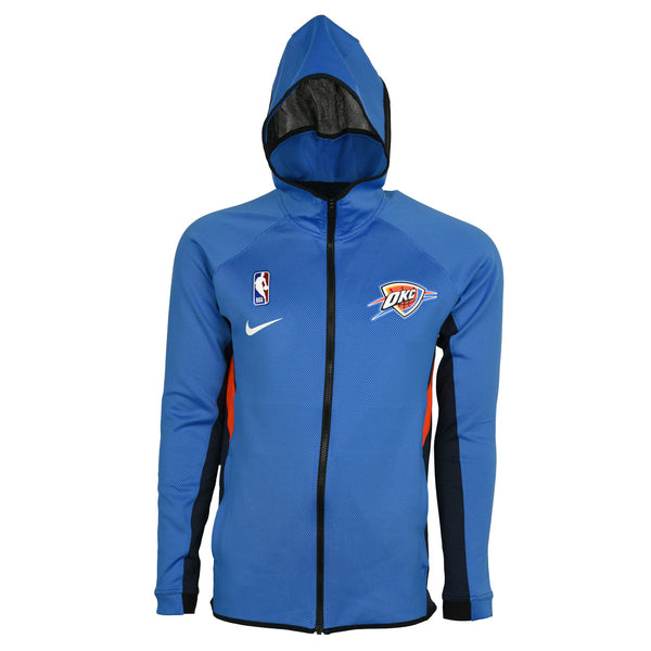 OKC Thunder Nike Thermaflex Showtime Full Zip in Blue - Front View Hood Up