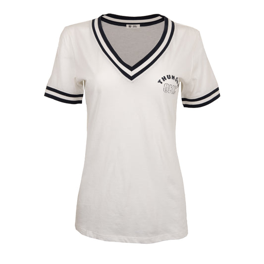 Oklahoma City Thunder Womens 47 Brand Viper Letter V-neck in White - Front View