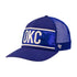THUNDER GLIMMER TEXT WOMEN'S ADJUSTABLE HAT IN BLUE & WHITE - ANGLED LEFT SIDE VIEW
