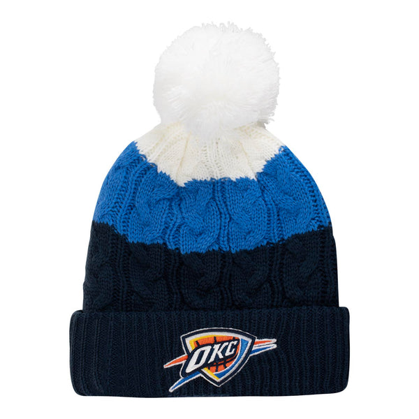 NEW ERA THUNDER LAYERED UP WOMEN'S KNIT HAT IN BLUE & WHITE - FRONT VIEW