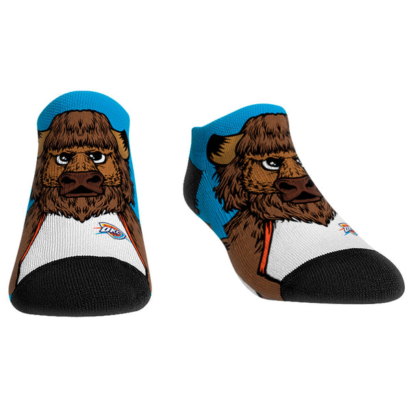 Rock 'em Apparel Thunder Mascot Ankle Socks in Black, Brown, and Blue - Front and Right View