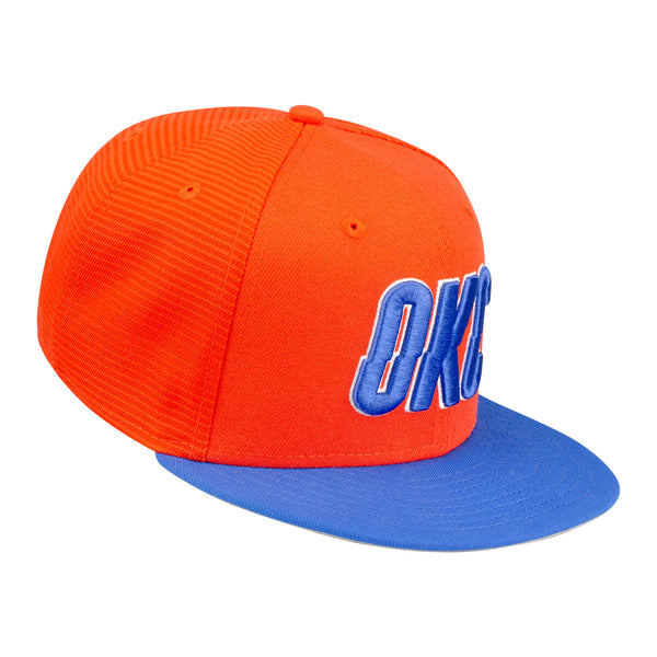 2022-23 STATEMENT EDITION THUNDER NEW ERA 9FIFTY SNAPBACK IN ORANGE & BLUE - ANGLED RIGHT SIDE VIEW