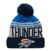 NEW ERA THUNDER PRIDE POM KNIT HAT IN BLUE & WHITE - FRONT VIEW