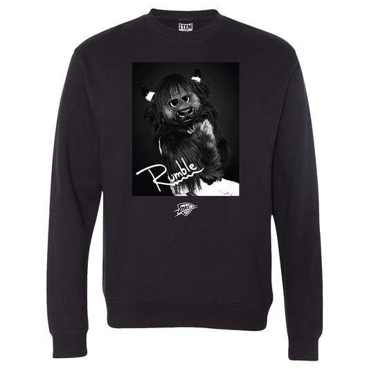 OKC THUNDER RUMBLE PORTRAIT CREWNECK SWEATSHIRT IN BLACK - FRONT VIEW