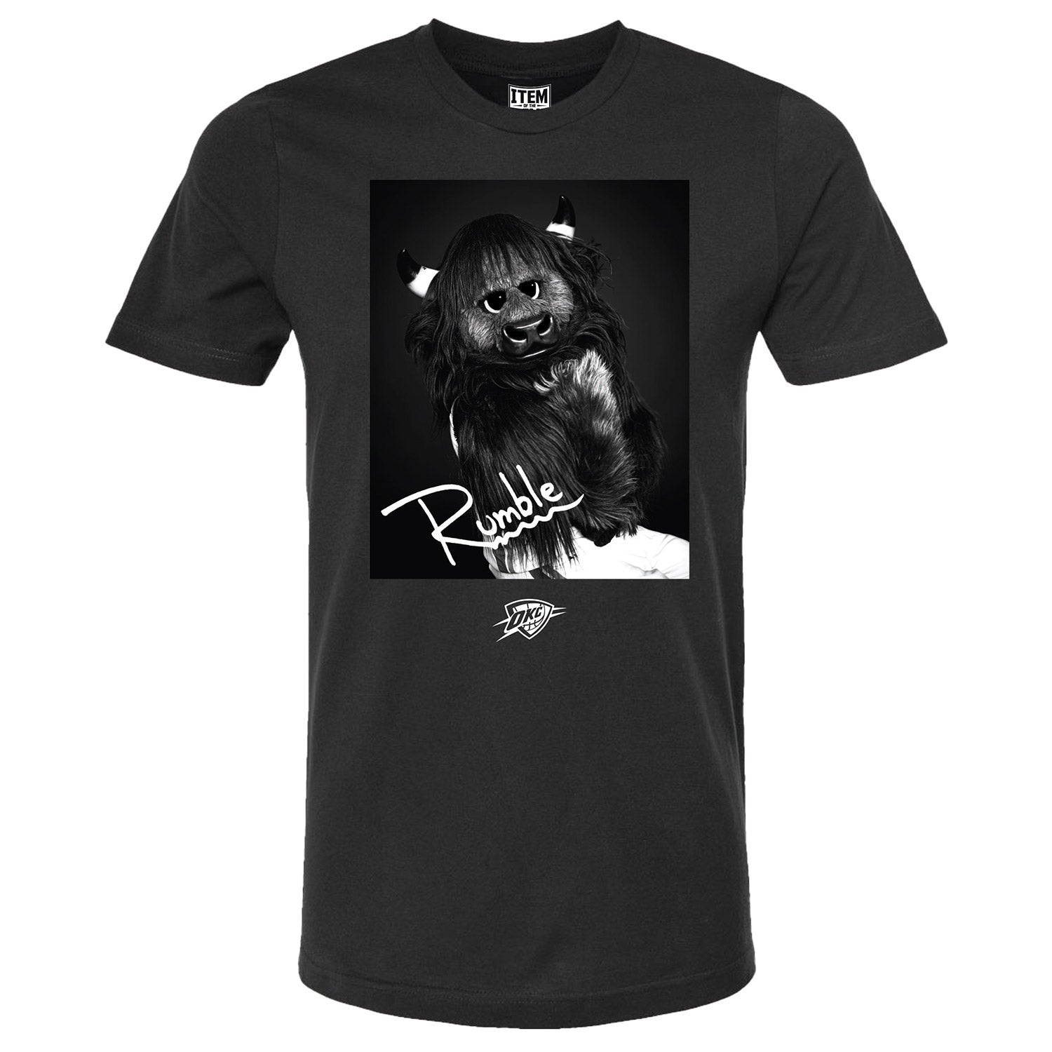 OKC THUNDER RUMBLE PORTRAIT T-SHIRT IN BLACK - FRONT VIEW