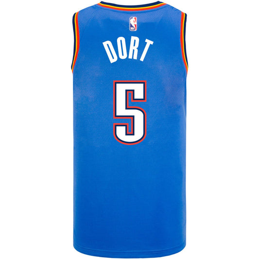 Oklahoma City Thunder 2020-21 Lugentz Dort Nike Icon Swingman Jersey in Blue - Back View
