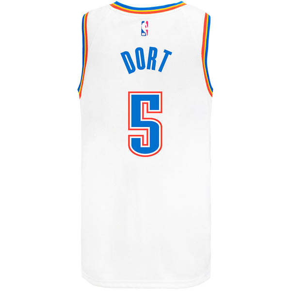 Oklahoma City Thunder 2020-21 Lugentz Dort Nike Association Swingman Jersey in White - Back View