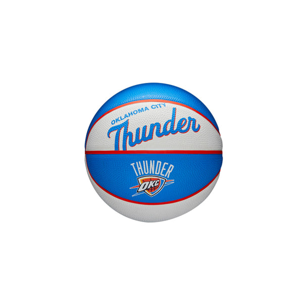 Thunder Mini Retro Basketball in Blue and White - Front View