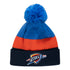 NEW ERA THUNDER TRIBLOCK YOUTH KNIT HAT IN BLUE & ORANGE - FRONT VIEW