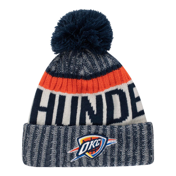 NEW ERA THUNDER SPORT YOUTH KNIT HAT IN GREY, WHITE & ORANGE - FRONT VIEW